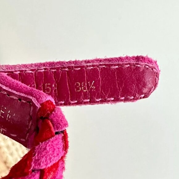PRADA Strappy Suede Slingback Cork Wedge Sandals in Fuchsia Red Size 38.5 US 8.5 - Picture 7 of 10